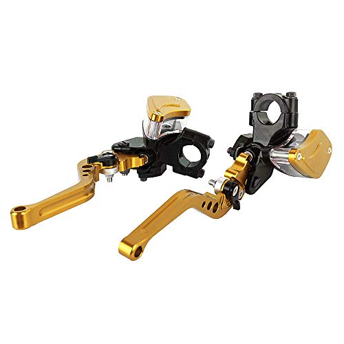 Aluminum 7/8" 22mm Motorcycle Dual Pump Hydraulic Handles Brake Clutch Levers Cylinder Master Reservoir Set For Ducati For Suzuki For Street Bike (Gold)