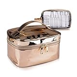 Large Cosmetic Bag & Clear Toiletry Bag Set, Morpilot Fashionable Portable Women Makeup Travel Bags with TSA Approved Toiletry Travel Bag Organizer for Packing Cosmetic Makeup Toiletry