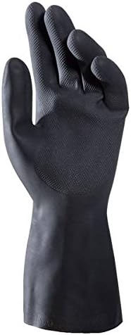 ALTO PLUS 260419 260 Chemical Gloves, 31 mil, 12.5" Flock Lined Natural Rubber, Flat Cuff, Embossed Grip, Size 9, Black (1Pair Pack)