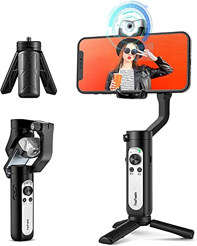 Hohem iSteady V2 Gimbal Stabilizer for Smartphone, 3-Axis Handheld Gesture Control Phone Gimbal, with Grip AI Face Tracking Adjustable Fill Light for Vlog Live Video, Ultralight Foldable Gimbal Black