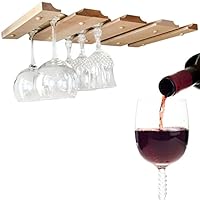 SMITCO Under Cabinet Wine Glass Rack - Storage Holder for Hanging Stemware - Space Saving Unfinished Wooden Bar Organizer Shelf for 12 Glasses or Glassware (Double) - 11 Inches Deep x 20 Inches Wide