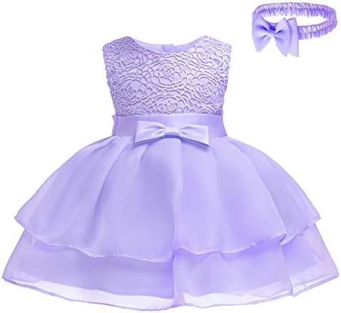 Toddler Baby Girls Embroidered Christing Pageant Birthday Party Baptismal Dress with Headband