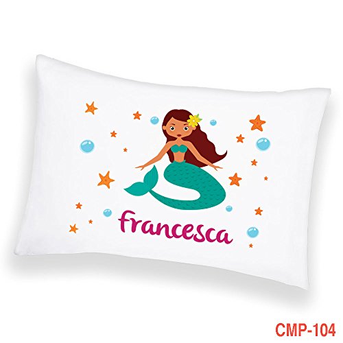 Personalised Mermaid Pillow Case With 8 Design & Add Custom Name Option - Cute Bedroom Decor Gifts for Girls - Party Decorations - Slumber Party Decor - Customised Cushion Cover For Birthday (104)