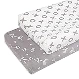 Boritar Changing Pad Covers Soft Stretchy Jersey Knit 2 Pack, Semi-Waterproof Chang Table Covers for Boys with Grey Arrow and Circle Printed