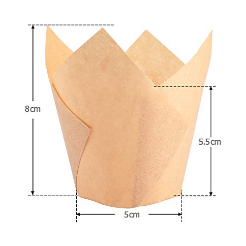 TRUSBER Baking Cups, 200 pieces Tulip Cupcake Liners Baking Cup Holders and Muffin Baking Cups for Wedding, Birthday, Christmas, Baby Shower Parties, Brown and Nature color