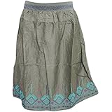 Short Skirts Gypsy Hippie Rayon Embroidered Mid Length Skirt for Women M