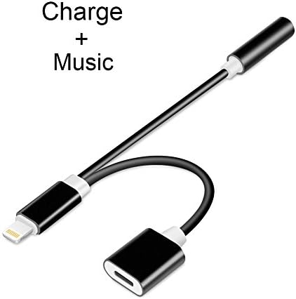 2 in 1 Lightning Adapter for iphone X iphone 8/8Plus iphone 7/7Plus, Lightning Adapter and Charger, Lightning to 3.5mm Aux Headphone Jack Charger Adapter (Black)