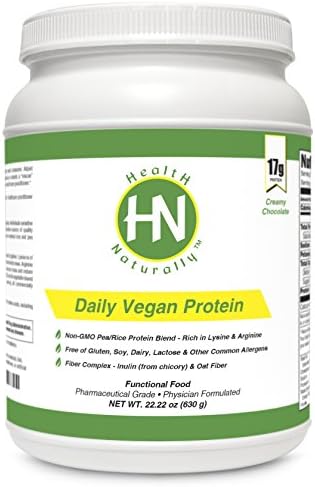 Daily Vegan Protein "Creamy Chocolate Flavor" - 17 grams of Pure Vegan Protein, a Non-Gmo Pea/Rice Protein Blend with Aminogen® | 5g of Fiber Complex (Inulin *from chicory, and Oat Fiber) | Gluten Free | Dairy Free | Lactose Free | Free of other Common Allergens |No Soy | Non-Gmo | Fructose Free | Pharmaceutical Grade
