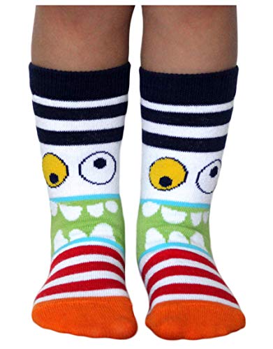 Jefferies Socks Boys Monster Stripe Pattern Novelty Crew Socks 9 Pair Pack (M - USA Shoe 12-6 - 5-10 Years, Multi)