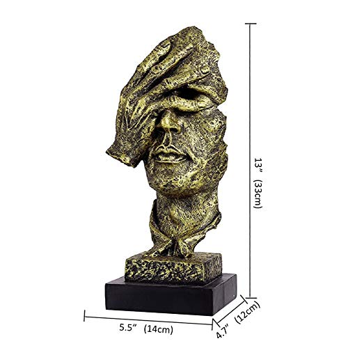 Lependor Abstract and Creative Desk Decorations The Thinker Statue, Hand & Face Statues and Sculptures for Home Living Room Decor (No See Gold)