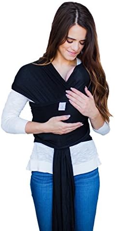 Cotton Baby Wrap – Soft, Stretchy Baby Sling Front Carrier perfect for Infants – Great for Hands-free carrying, breastfeeding, and convenience – (Black)