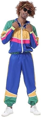 YQVGFBY Conjunto Deportivo Retro De Los 80 Para Hombre – Disfraz De 8 Piezas Con Chaqueta, Pantalón, Gorra, Gafas, Collar, Riñonera, Radio Y Teléfono De Juguete – Ideal Para Fiestas Temáticas Y Halloween