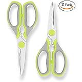 Multi-Function Kitchen Scissors, Heavy Duty Food Scissors by WELLSTAR for Chicken Meat Vegetable Fish Herb Poultry Stainless Steel Cooking Scissors with Soft-Grip Handle Kitchen Scissors Set 2 Pack
