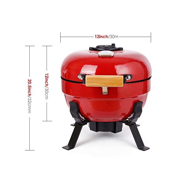 TUSY-Ceramic-Griller-Charcoal-Grill-Advanced-Portable-Red-12-Inch-Foldable-Barbecue-Grilling-Charcoal-Oven-with-Digital-Thermometer