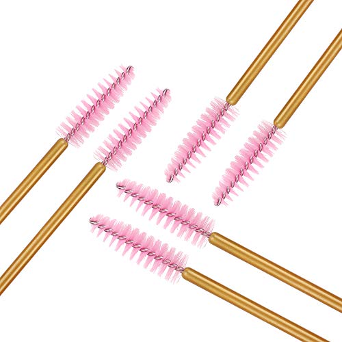 600 Pack Mascara Wands Disposable Lash Brushes for Eyelash Extension Makeup Applicators Bulk, Gold/Pink