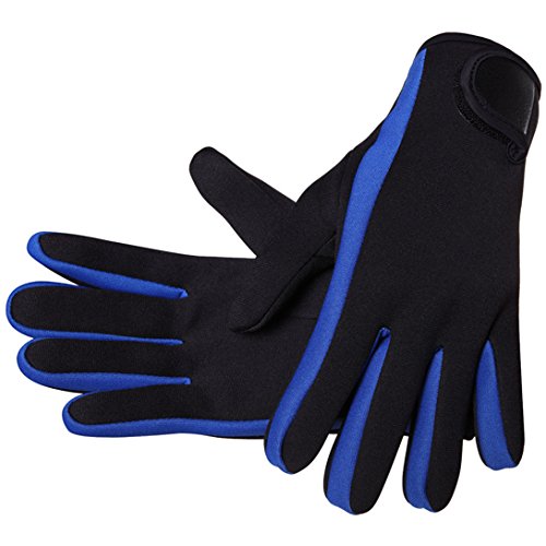 DIVE & SAIL Wetsuits 1.5 mm Premium Neoprene Gloves Scuba Diving Five Finger Glove, Blue, Large