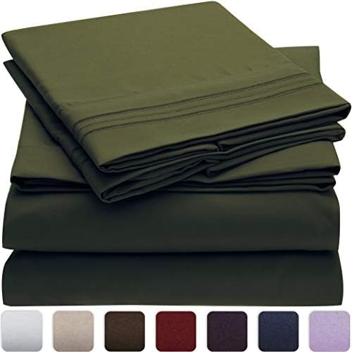 Nexis Sundry, Den 1000 TC 4 Piece Organic Cotton Bed Sheets, 20 Inches Deep Pockets, Luxurious & Comfortable, 100% Indian Organic Cotton Sheet, Olive/Pickle, Cal. King