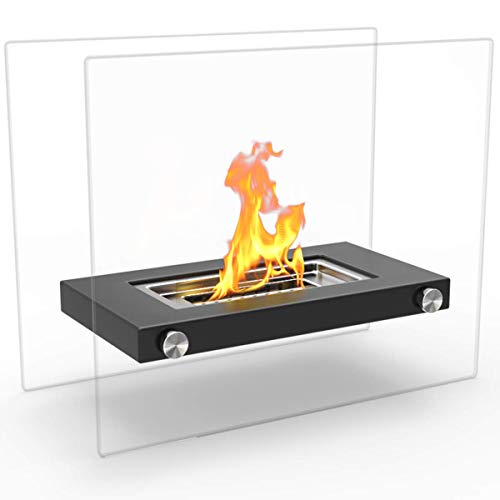 Regal Flame Monrow Ventless Indoor Outdoor Fire Pit Tabletop Portable Fire Bowl Pot Bio Ethanol Fireplace in Black - Realistic Clean Burning Like Gel Fireplaces, or Propane Firepits