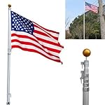 YesHom 20ft Telescopic Aluminum Flag Pole Free 3'x5' US Flag & Ball Top Kit 16 Gauge Telescoping Flagpole Fly 2 Flags
