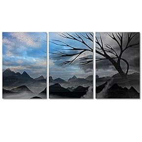 Canvas Wall Art Colorful Abstract Cloud Tree Painting Artwork for Home Prints Framed - 16"x24" x 3 Panels