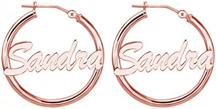 Lovefir Fashion Simple Hoop Name Earrings 26mm Custom Made with Any Names (Rose Gold)