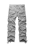 OCHENTA Men's Cotton 8 Pockets Casual Military Work Cargo Pant #3357 Light Grey 34