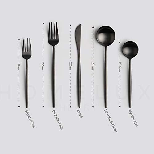 Homelux Theory 18/10 Matte Black Stainless Steel Flatware Silverware Cutlery Set | 5-piece Adaline Royal Modern Kitchen Utensils | BEST Birthday Wedding Gift | (2 sets, Black matte polish)