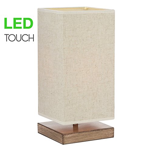 Kira Home Lucerna 13" TOUCH Bedside Table Lamp + 4W LED Bulb (40W eq.) Energy Efficient, Eco-Friendly, Wood Style Finish + Honey Beige Shade - Thumbnail 2