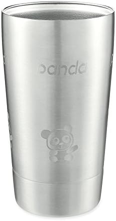 CONNICS Stainless Steel kids tumbler Cups Set With Lid Pint Cup Tumbler Double Well Unbreakable, Brushed Metal Drinking Glasses, Coffee Glasses, for Travel, Outdoor, Camping, 12 Oz,BPA Free （Panda）
