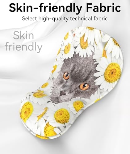 Mauspad mit Gelkissen,Ergonomisches Mousepad mit handauflage mit weichem Gelpolster,Rutschfester Basis und erhöhtem Design(Katze 3)