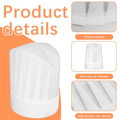 20 Pack Disposable kids Chef Hat, Adjustable Non Woven Bakery Hats for kids, Disposable DIY Kitchen Cooking Chef Cap for Cooking, Baking, Pizza Party, Hibachi Party Decorations (White/27 * 20cm)