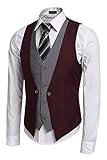 Coofandy Men's V-neck Sleeveless Slim Fit Jacket Business Suit Vests Wine Red Small