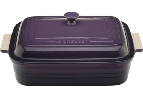 Le Creuset Stoneware 4-1/2-Quart Rectangular Casserole with Lid, Cassis