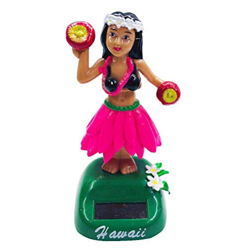 Amosfun Hawaiian Dancing Girl Dashboard Doll Solar Powered Hawaiian Hula Girl Car Ornaments Decoration (Pink)