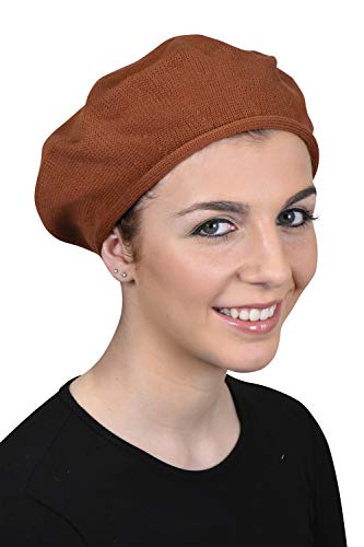 Landana Headscarves Beret for Women 100% Cotton Solid (Brown) - Thumbnail 6