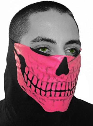 SFYNX 'Skull Face' Glow in the Dark Face Mask - Black Light Reactive Rave Bandana (Pink)