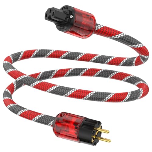 Tertullus HiFi High End Netzkabel C15 Stromkabel HiFi Audio kaltgerätekabel Mit Schukostecker & Kaltgerätestecker (P046, 1m)