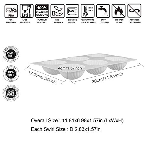 Joho 3D Silicone Baking Molds Cakes,Silicone Molds for Mousse Cake,Dessert Mold for Chocolate Pudding Pastry,Swirl Shapes,6-Cavity