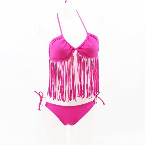 Multi - wears Ringed Bottom Fringe Top Women's Sexy Bathing Suit Europe American Style Wild Sexy Lady Bikini Set DK10 Rose Red