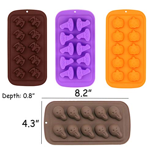 Halloween Candy Molds 4 Pcs Chocolate Molds Silicone with Ghost Pumpkin Bat & Witch Hat - Thumbnail 2