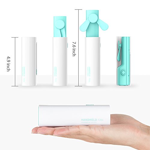 Portable Handheld Personal Fan Rechargeable Battery Operated Fan Quiet Foldable with 2200mAh Power Bank & Led Flashlight, 15-25H Long Working Time for Hot Summer Travel Shopping Outdoor Sports (Green) - Thumbnail 3