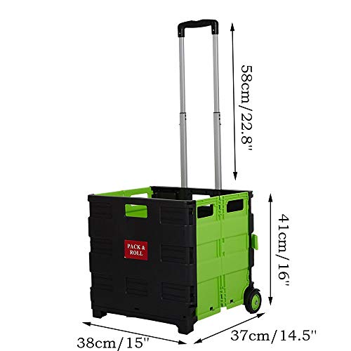 Dporticus Folding Two-Wheeled Trolley Hand Cart Plastic Hefty Heavy Carry Shopping Picnic Travel Office (Large, Green)
