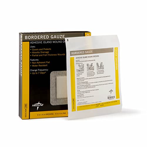 Medline Bordered Gauze, 6" x 6" Adhesive Island Wound Dressing, Sterile