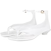 USRUNOE Jelly Sandals for Women Fip Flop Kitten Heel Sandals Clear Shoes with Ankle Strap Thong Heels Summer Dress Shoes