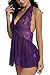 Avidlove Women Lingerie Halter Babydoll Double Bowknot Chemise Purple L