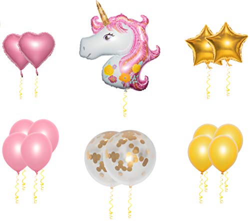 NEW: Magical Unicorn Balloons 16 Pieces Set Unicorn Party Supplies | Large Pink and Gold Colors with Confetti, Hearts & Stars Balloons | Perfect for Birthday Parties/Baby Showers/Baby Gender Reveal