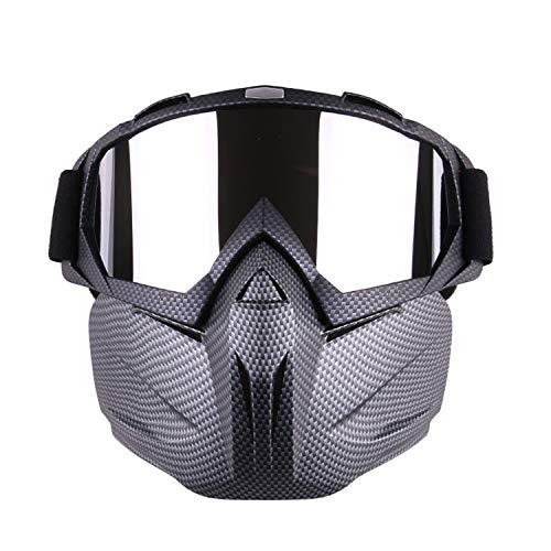 BOROLA Tactical Paintball Mask, Retro Motorcycle Goggles with Removable Face Mask, Airsoft Safety Goggles Mask UV400 Protection for Nerf N-Strike Elite Toy Gun Game Rival (Carbon Fiber Pattern)