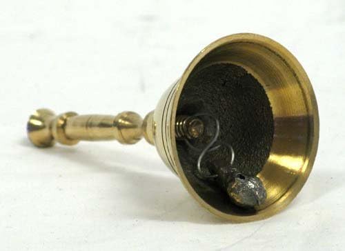 Grameen Bharat Antique Hand Held Service Call Bell✮Polished Brass Finish✮4" in Height✮Gold Color✮Nice Clear Tinkling Tone