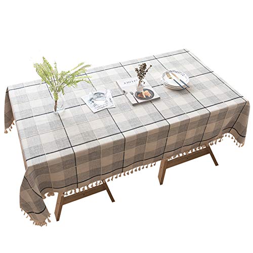 Rustic Checkered Table Cloth (55"x70") - Cotton Linen Tablecloth for Kitchen - Grey Fabric Table Cover - Modern Decorative Dining Table Cover - Outdoor Patio Table Cover - Rectangle Table Cloth