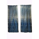 2 Indian Sari Door Panel Yoga Room Decor Blue Curtains 96x44